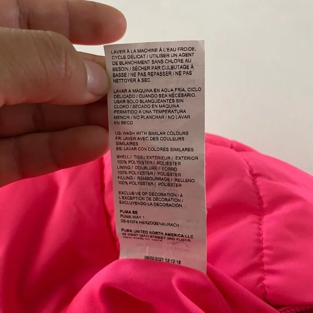 Puma Girls Pink Puffer Vest Size S 7/8 Quilted Zip Up Winter Outerwear